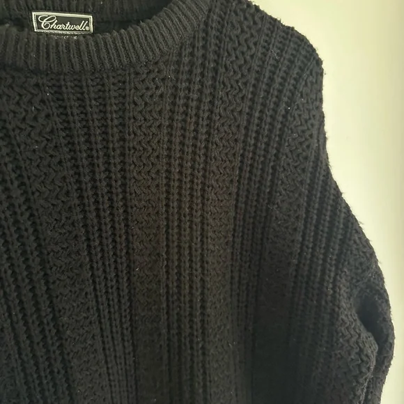 Vintage Chartwell Black Cable Knit Sweater Men’s or Women’s Large - Picture 3 of 5